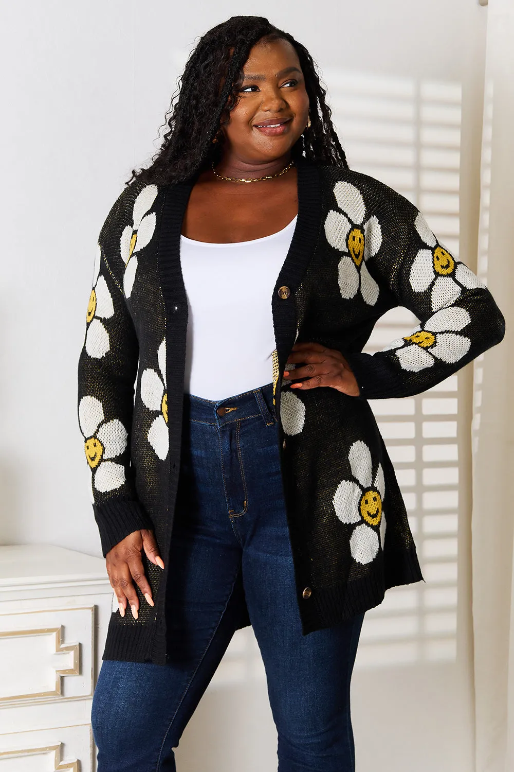 Women's Floral Button Down Sweater Coat