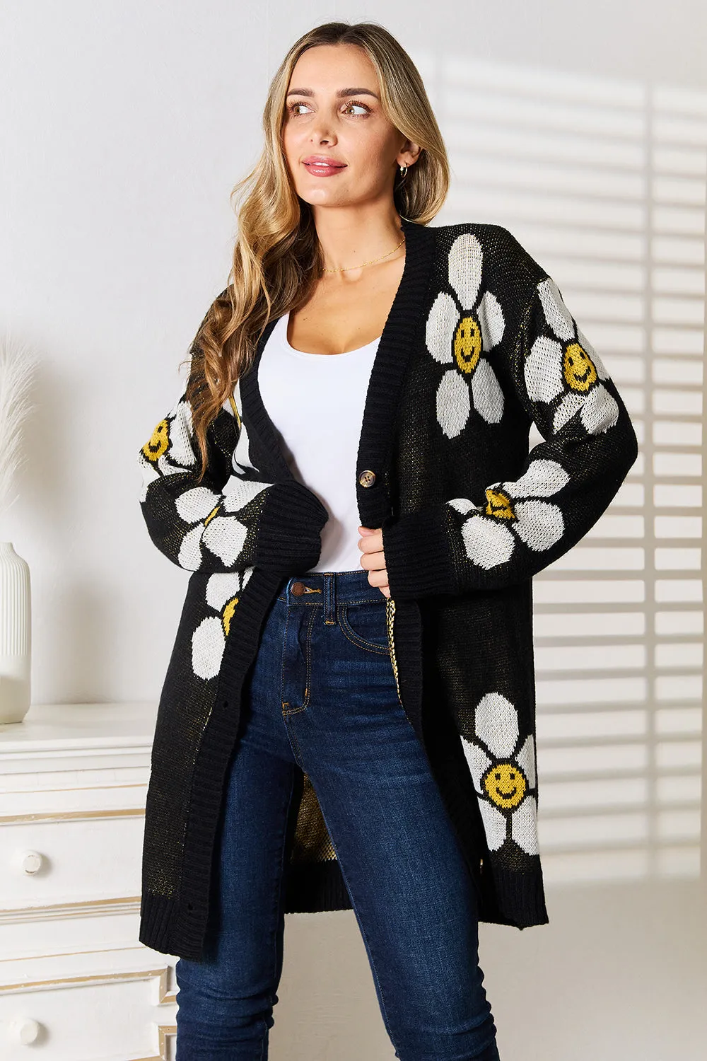 Women's Floral Button Down Sweater Coat