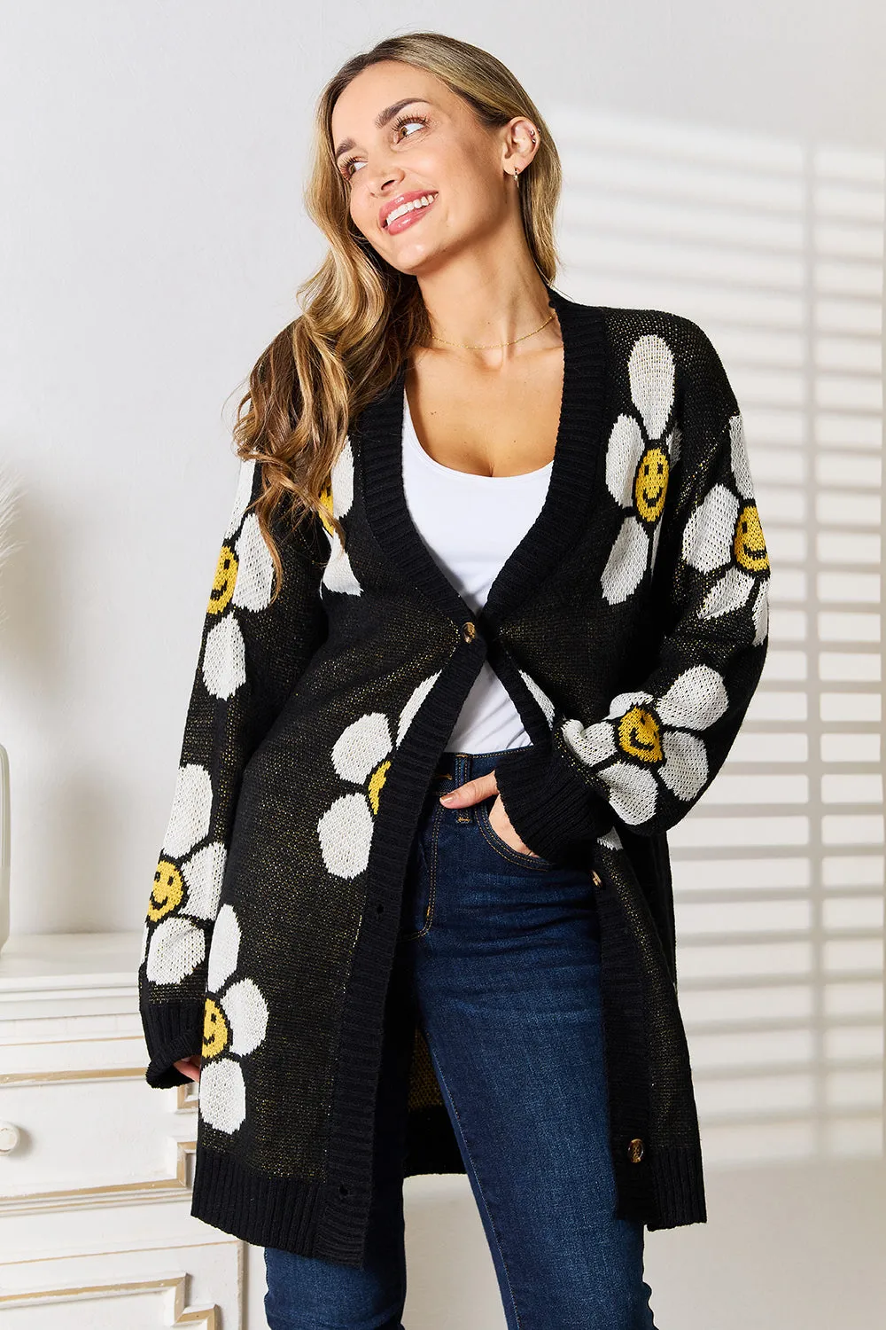 Women's Floral Button Down Sweater Coat