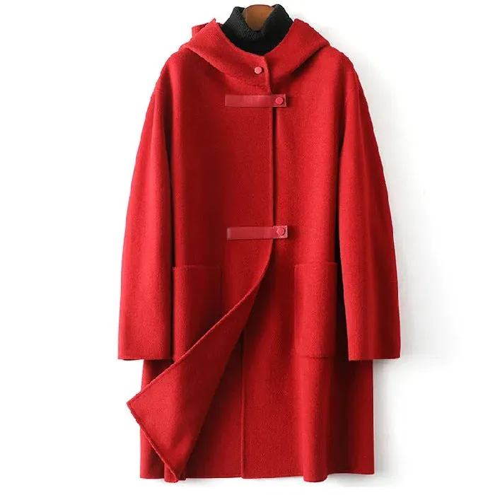 Women's Loose Fashion Hooded Double-faced Woolen Goods Wool Overcoat