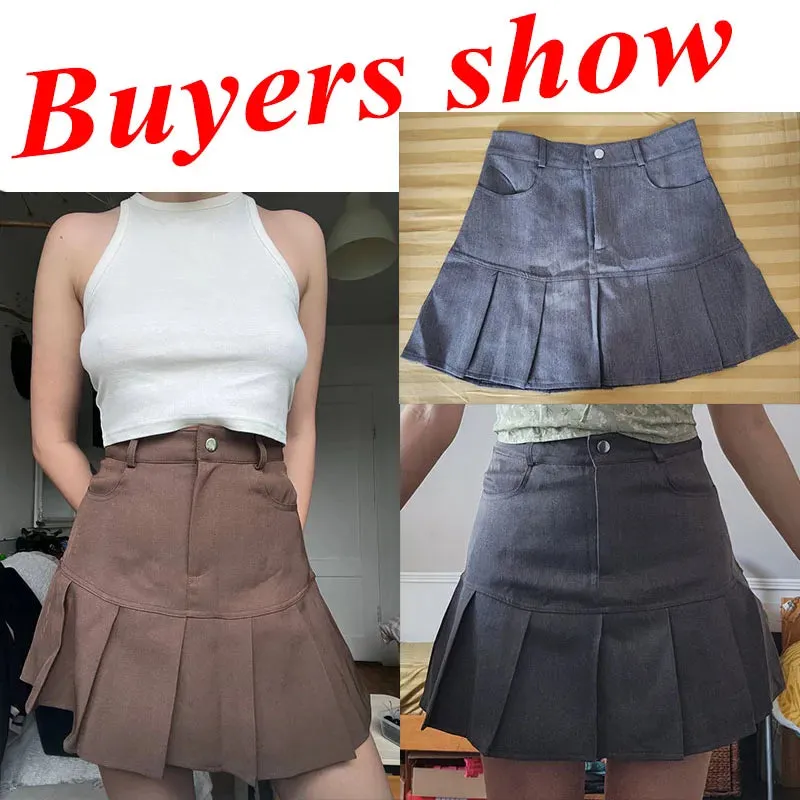 Y2K Vintage High Waist Pleated Skirt Women College Style Uniforms Safety Pants Mini Skirts Woman Korean Street Slim A-Line Skirt