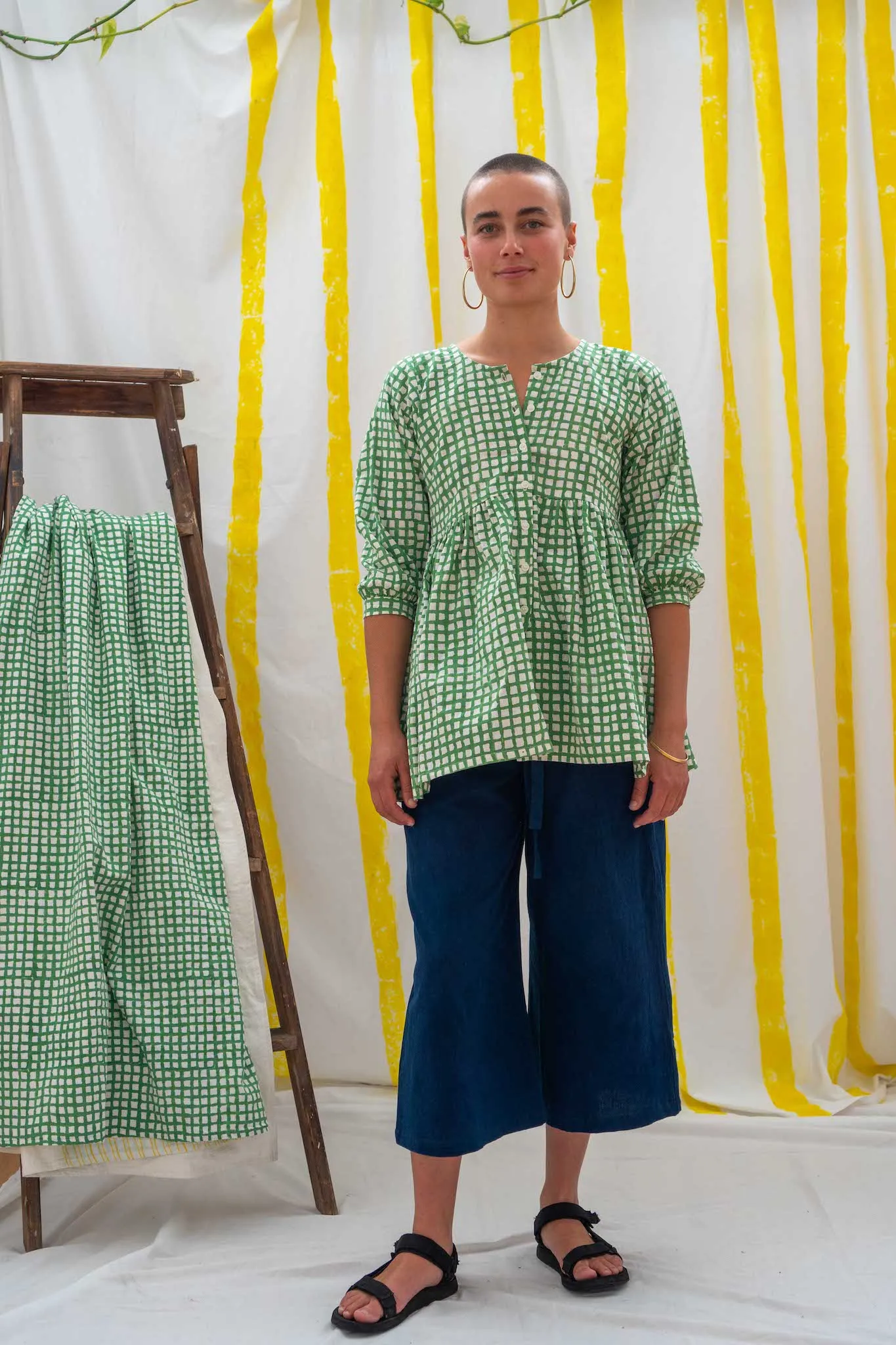 Yoke Shirt - Green Waffle Print