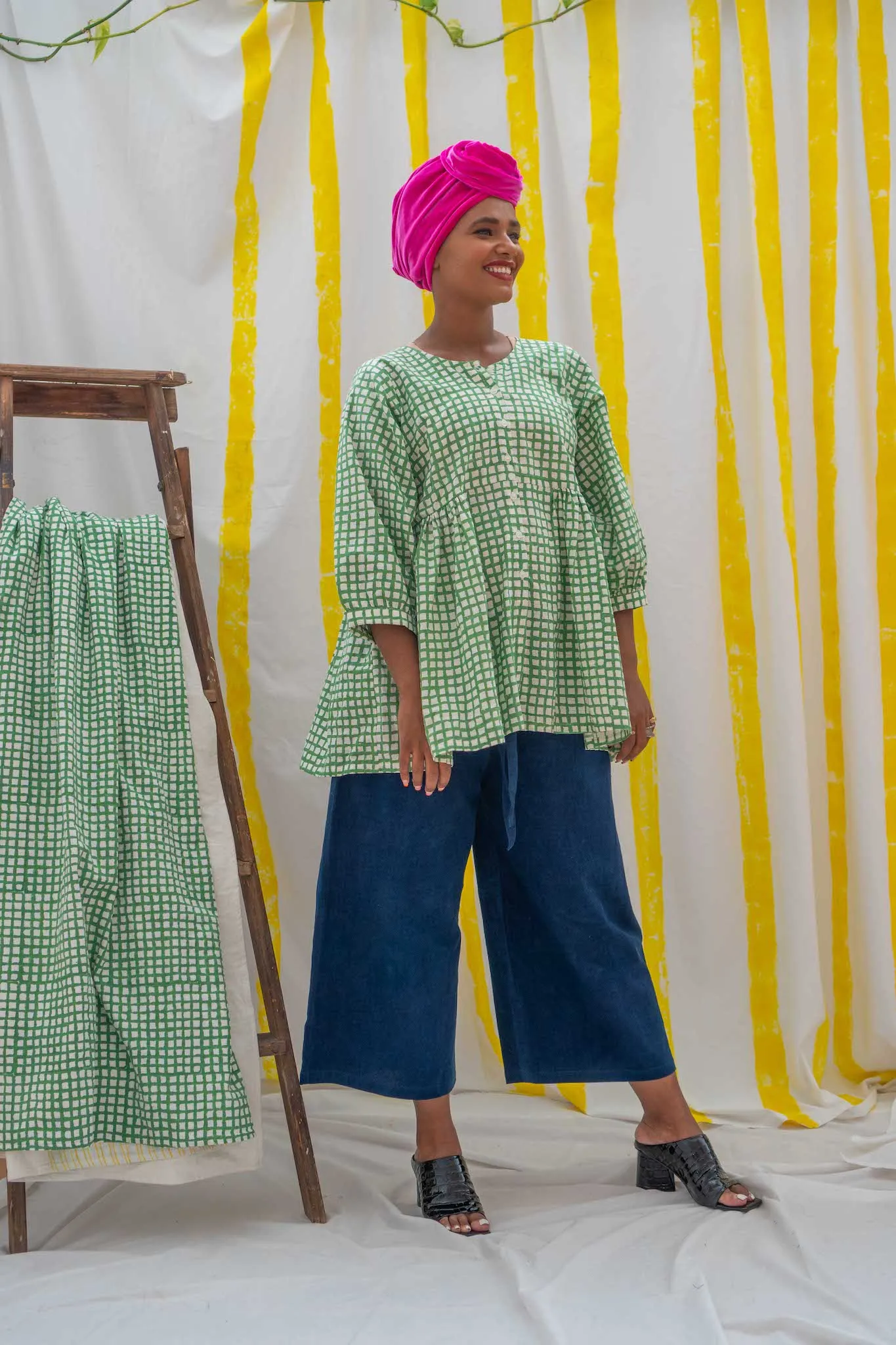 Yoke Shirt - Green Waffle Print