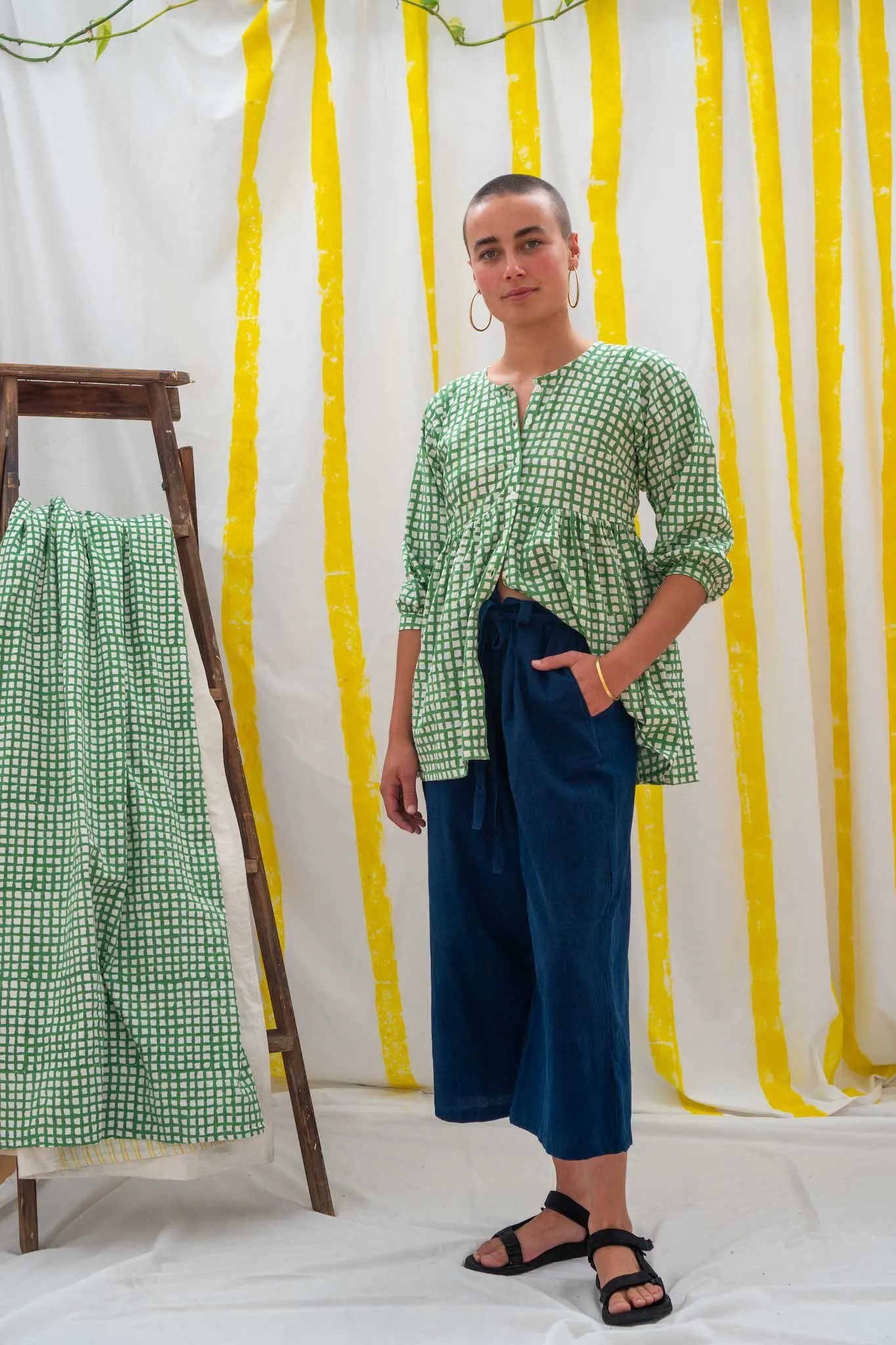 Yoke Shirt - Green Waffle Print