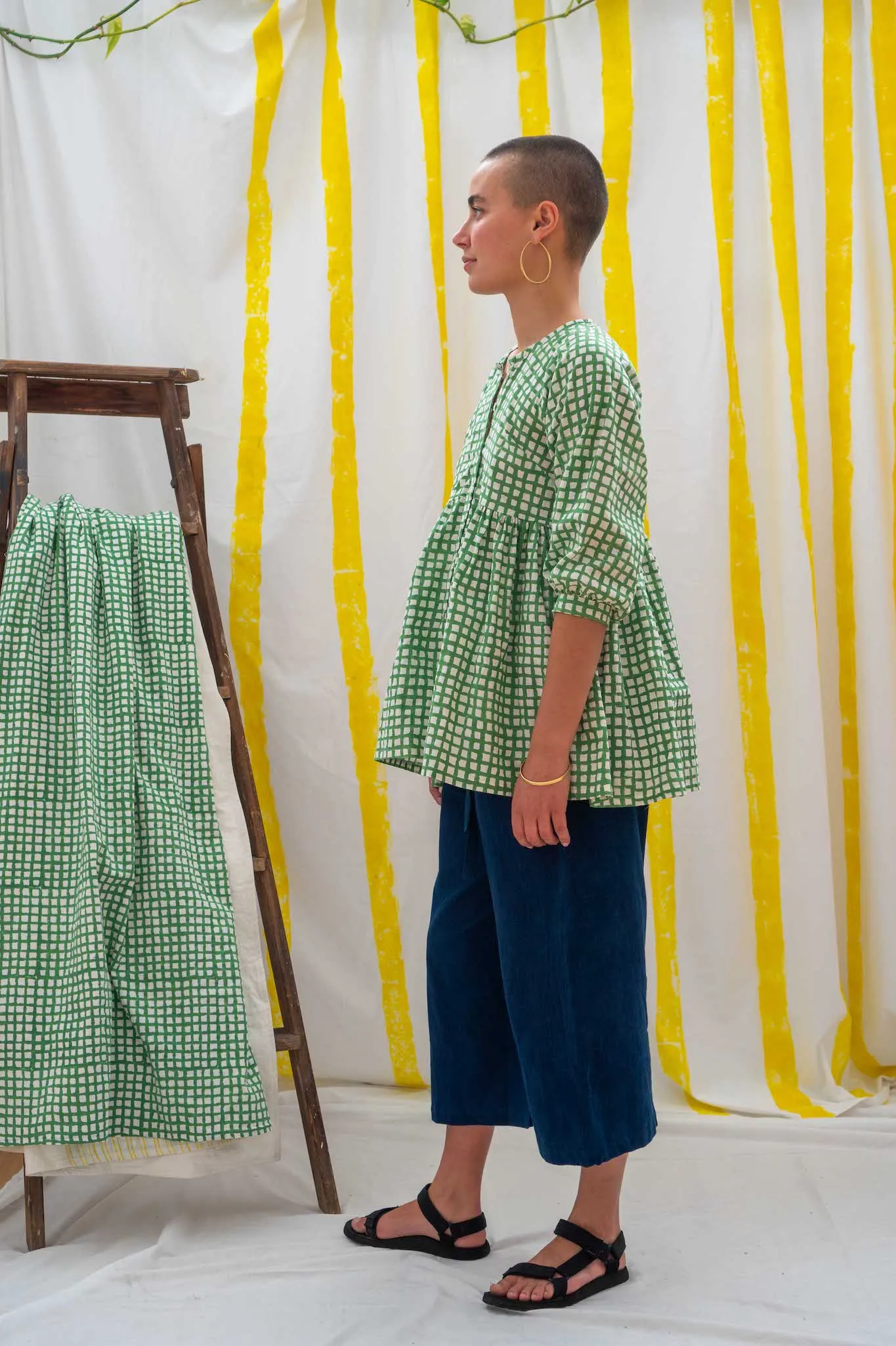 Yoke Shirt - Green Waffle Print